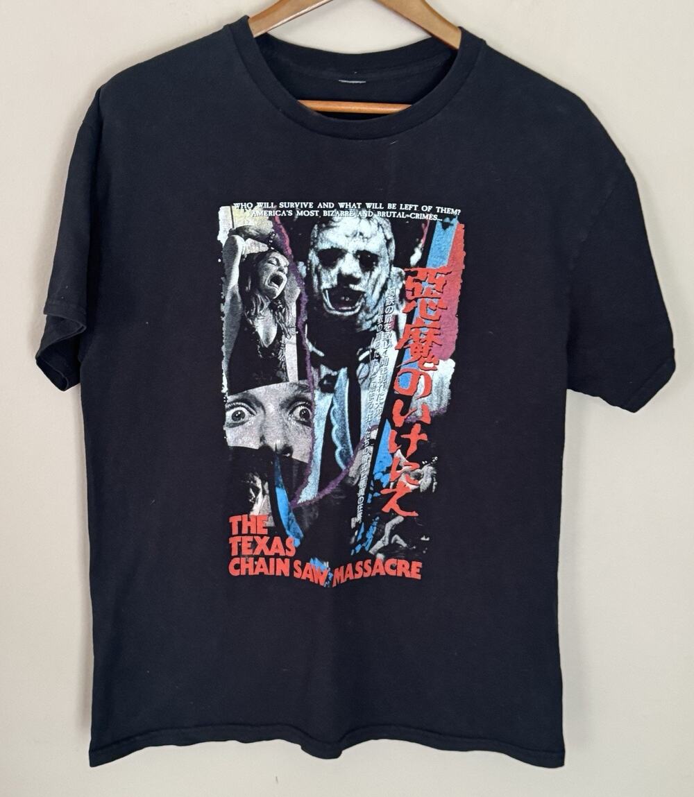Texas Chainsaw Massacre Black T-Shirt Adult Large Japanese Text